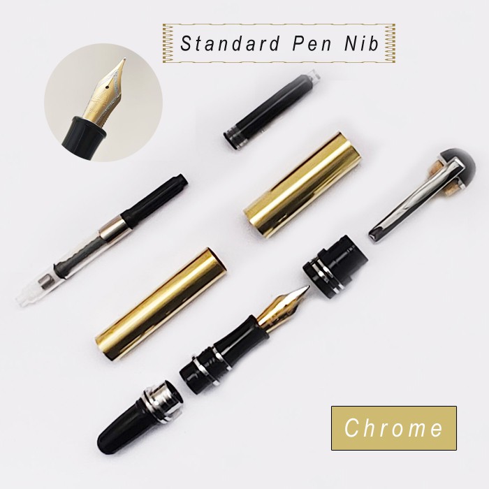 Churchill Fountain Pen Kits With Standard Pen Nib in Chrome Finish